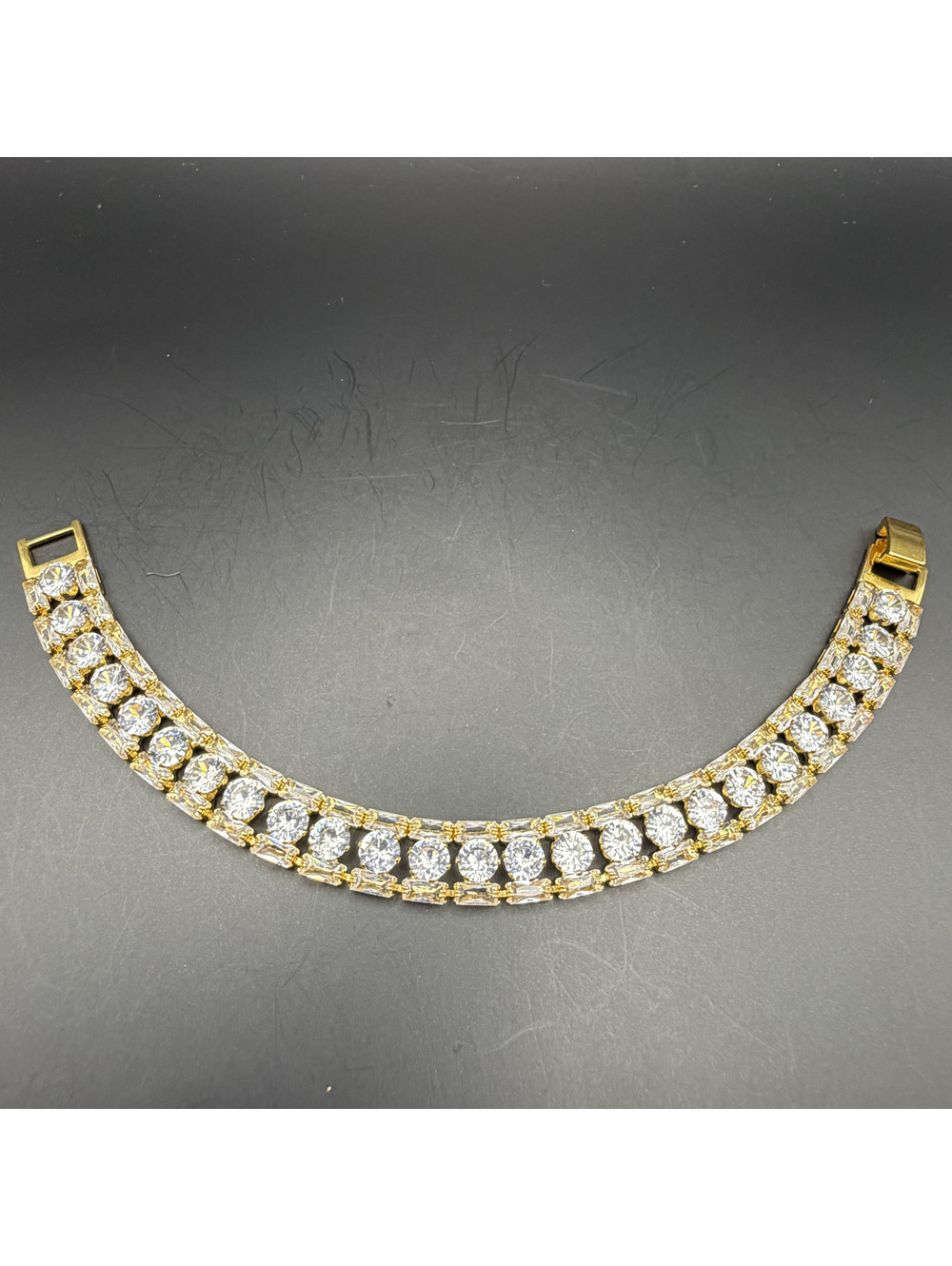 candy+clover clear cubic zirconia 3-tier gold tone statement bracelet